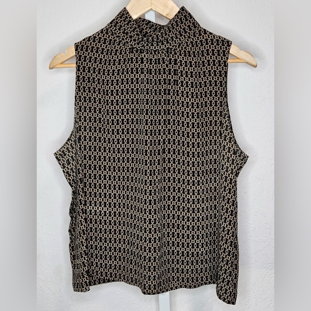 Jones New York Black & Tan Sleeveless Mock-Neck Blouse (8P)